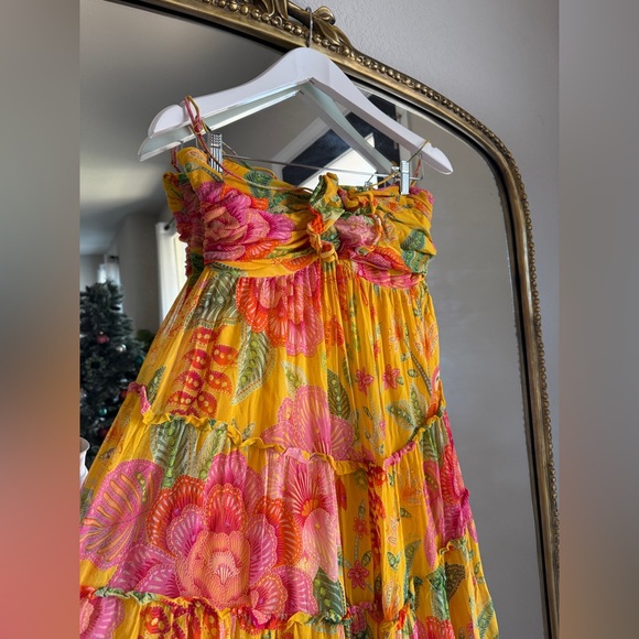 Farm Rio Floral Macaw Rosette Bloom Maxi Dress Yellow - mordernwear.com